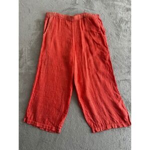 Cotton Connection Womens L 34 Linen Wide Leg Pants Coral Orange Lagenlook USA